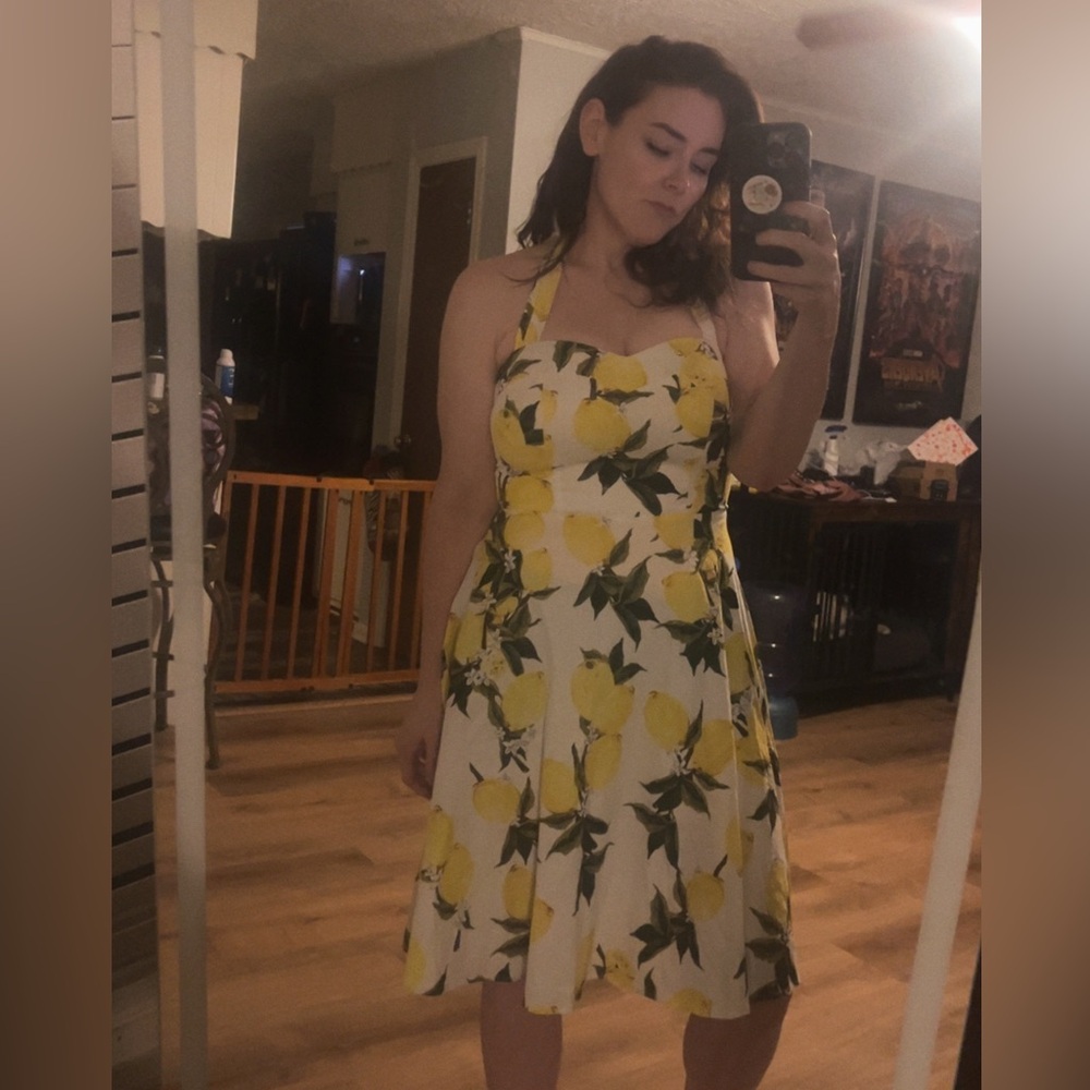 Topdress Halter Lemon Print Dress